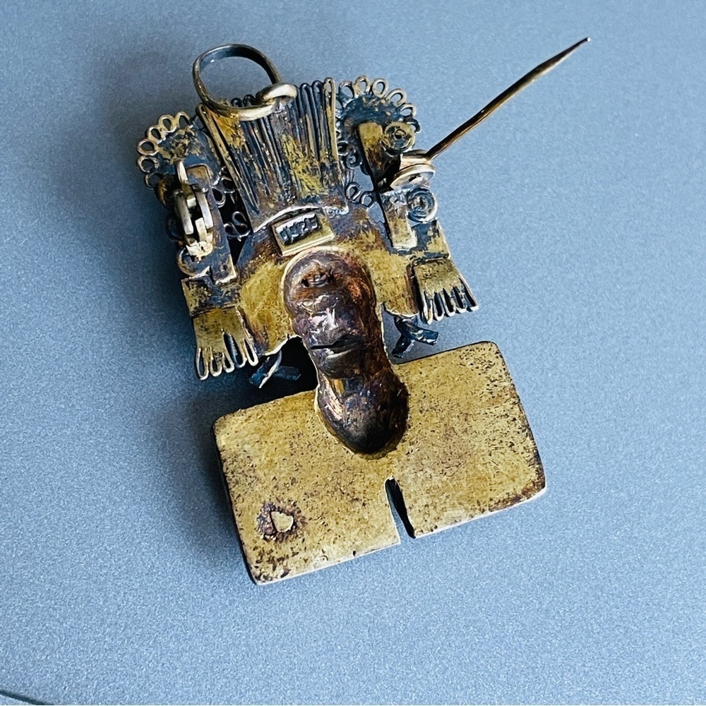 Mictlantecuhtli Aztec God of Death Sterling Silver Gold Pl Brooch Pendan… - Picture 4 of 7